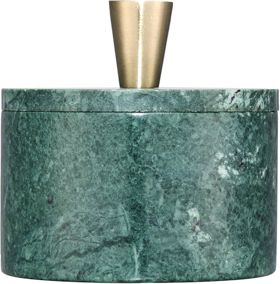 Queenza Marble Salt Cellar with Lid and Brass Knob (Green) | Amazon (US)