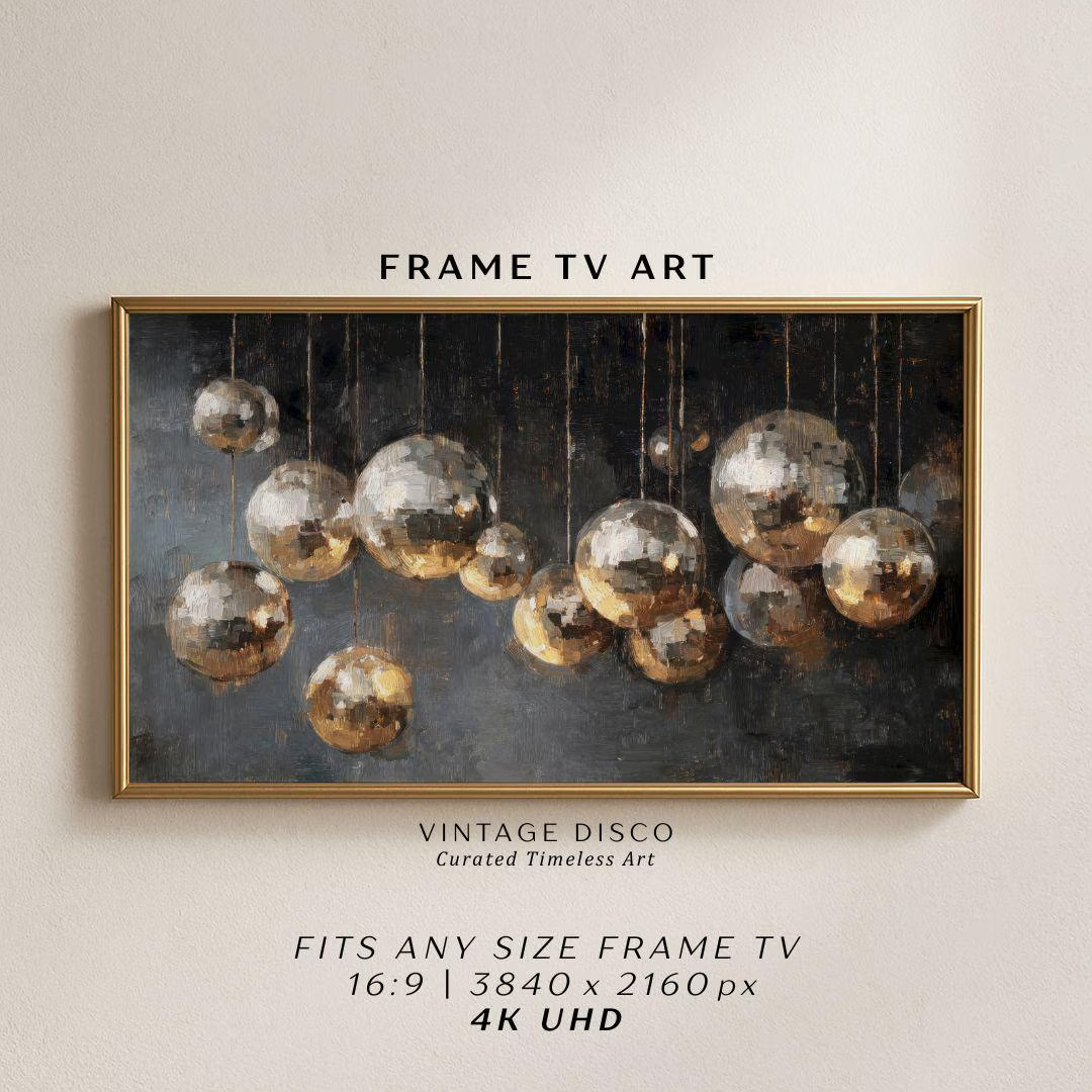 Moody Disco Balls Frame TV Art Painting - New Years Party Dark Winter Television Artwork | Etsy (US)