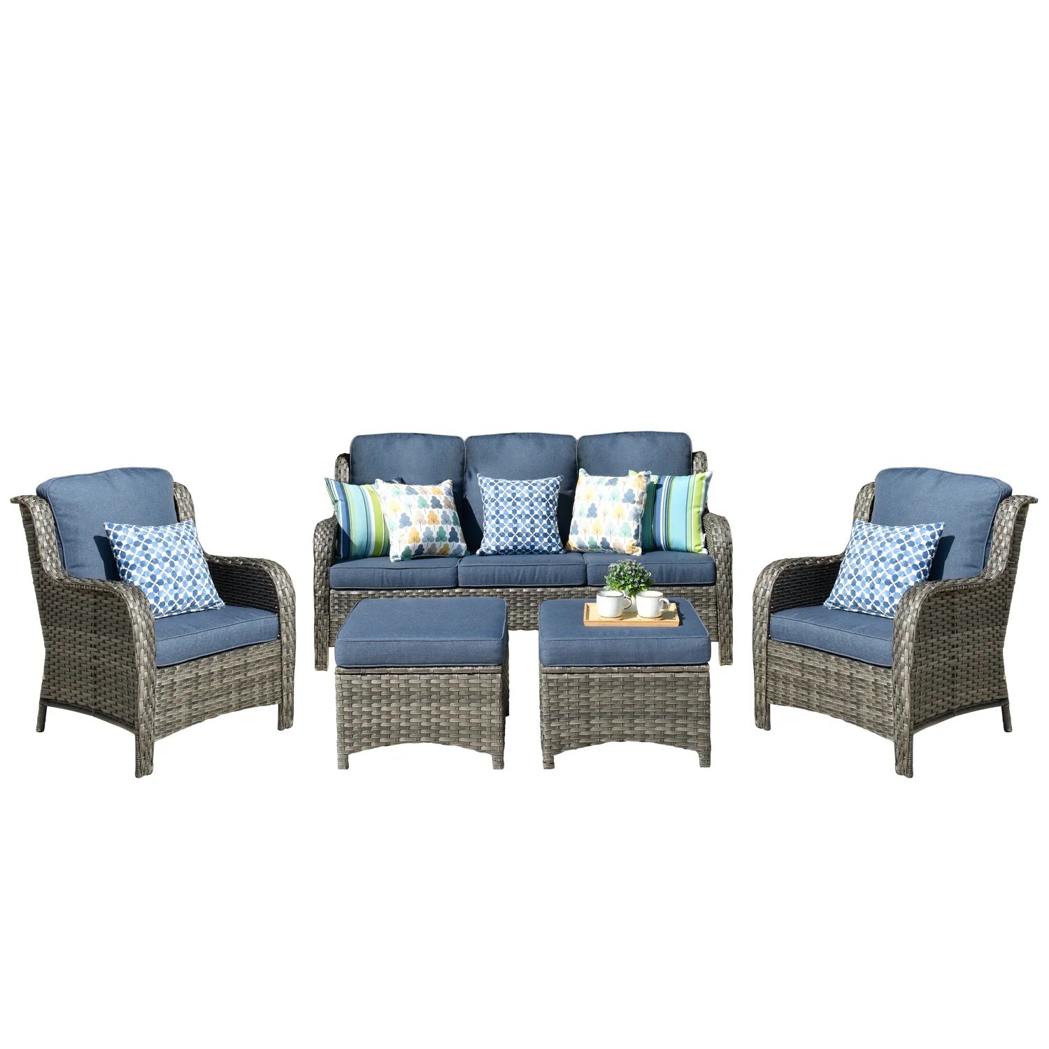 Melanson Wicker/Rattan 5 - Person Seating Group with Cushions | Wayfair North America
