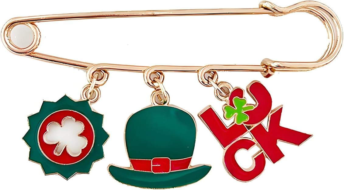 Dreuyet St. Patrick's Day Brooch Pin for Women Men Unique Clover Hat Luck Hanging Brooch Charm Sh... | Amazon (US)