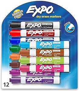 EXPO Low Odor Dry Erase Markers, Chisel Tip, Assorted Colors, 12 Count | Amazon (US)