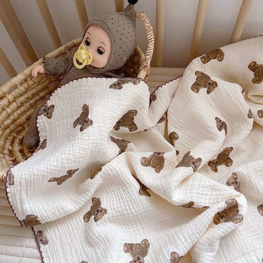 47x51 4 Layer Super Soft 100% Cotton Muslin Bedding Swaddle Nursery Blanket for Baby Girls Boys I... | Amazon (US)