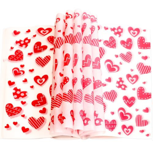 Worldbazaar Valentine’s Day Wax Paper Sheet 100PCS Red Heart Parchment Paper Valentines Food Wrapping Baking Liner Valentine Party Supplies | Amazon (US)
