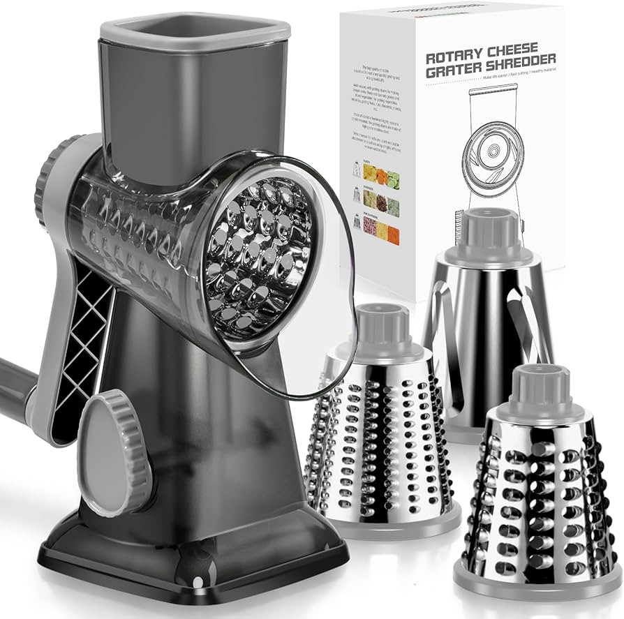 KEOUKE Rotary Cheese Grater Hand Crank Transparent - Shredder Slicer Grinder 3 Stainless Steel Bl... | Amazon (US)