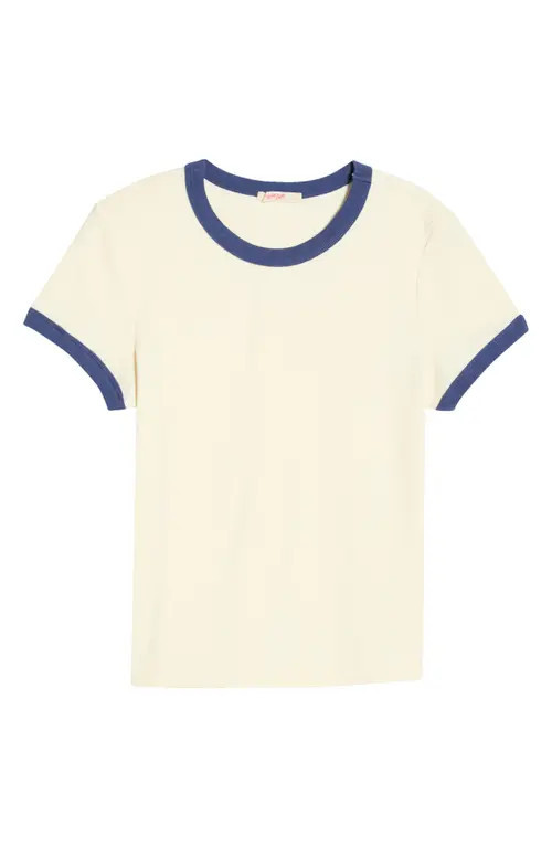 Marine Layer Lexi Rib Ringer T-Shirt in Cream And Bay Blue at Nordstrom, Size Small | Nordstrom