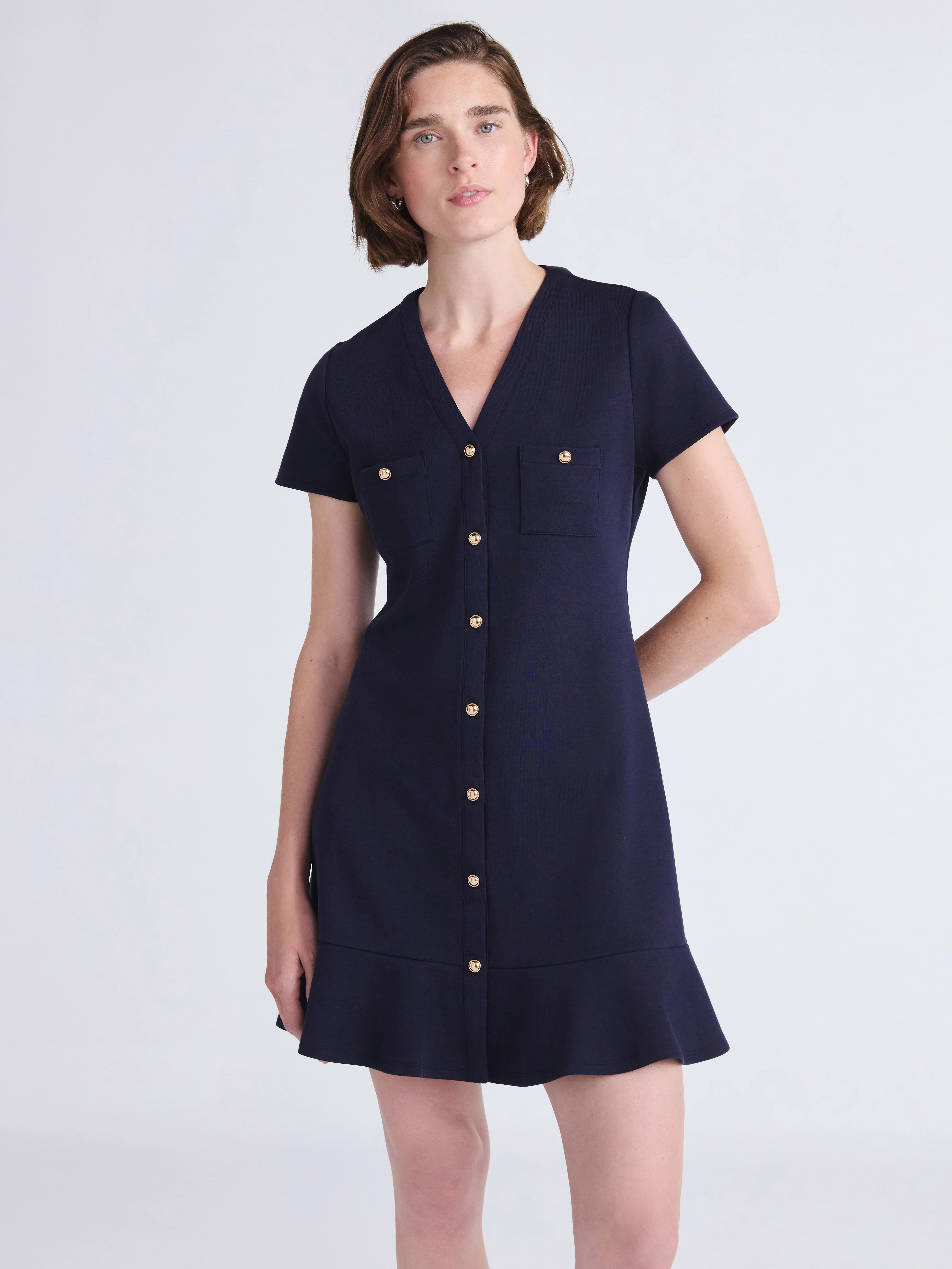 Free Assembly Women's Button Front Mini Dress with Ruffle Hem, Sizes XS-XXL | Walmart (US)