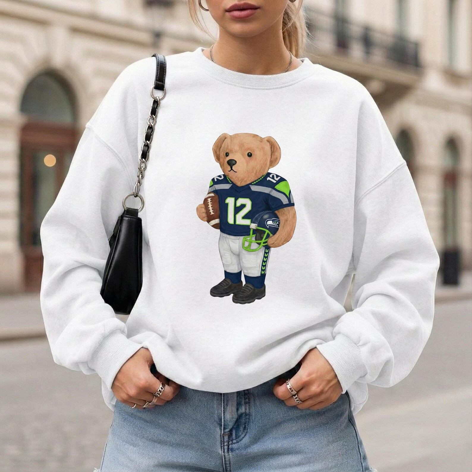 Seattle Seahawk Football Graphic Sweatshirt, Personalized Bear Shirt, Game Day Sunday Outfit | Etsy (US)
