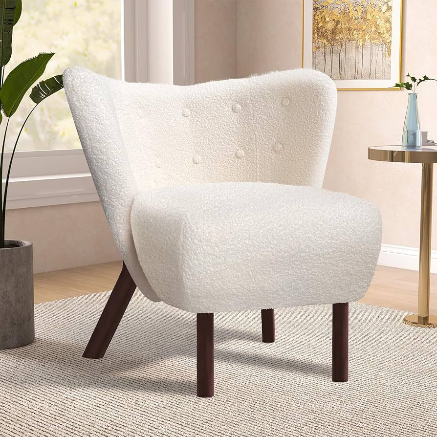 Simore Mid Century Modern Sherpa Accent Chair, Upholstered Wingback Lamb’s Fleece Club Chair wi... | Amazon (US)