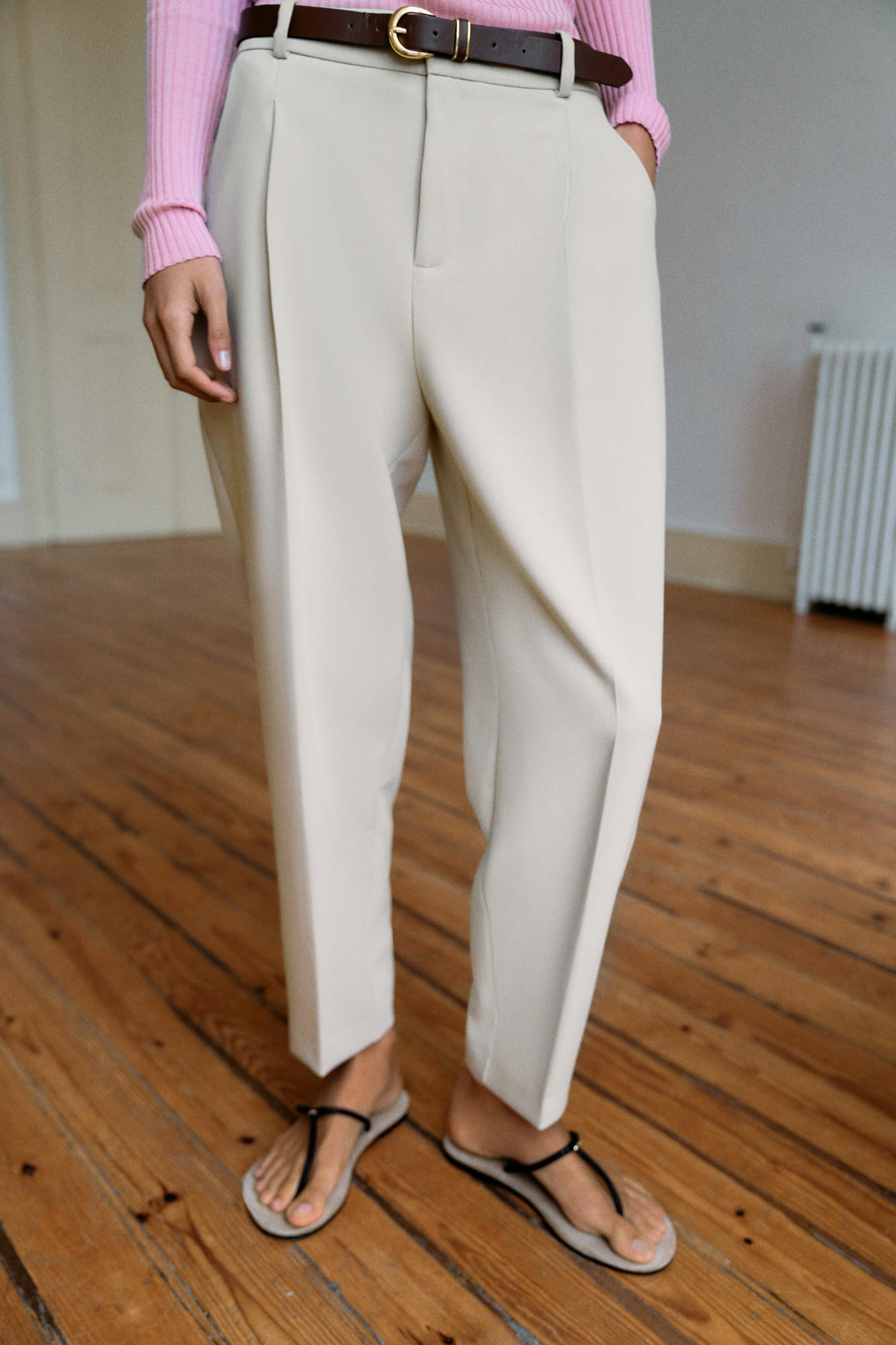 CROPPED TROUSERS WITH DARTS AND BELT | Zara UK