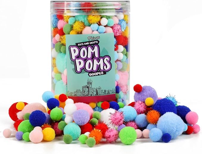 900 PCS Pom Poms, Multicolor Bulk Pom Poms Arts and Crafts, Soft and Fluffy Craft Pom Poms, Assor... | Amazon (US)