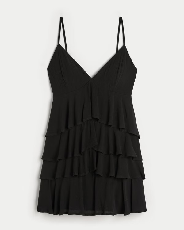 V-Neck Ruffled Tier Babydoll Mini Dress | Hollister (UK)
