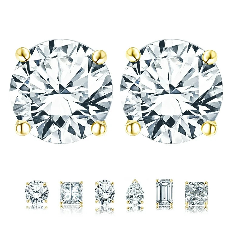 JeenMata 4 Prong 2 Carat Round Shaped Moissanite Solitaire Stud Earrings in 18k Yellow Gold Plati... | Walmart (US)