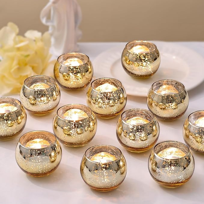 LETINE Gold Mercury Glass Votive Candle Holders - Set of 36 | Elegant Gold Tealight Candle Holder... | Amazon (US)
