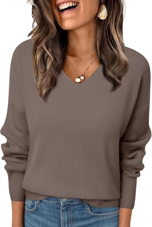 LILLUSORY Womens V Neck Sweater 2025 Long Sleeve Shirts Fall Fashion Clothes Knit Trendy Slim Fit... | Amazon (US)