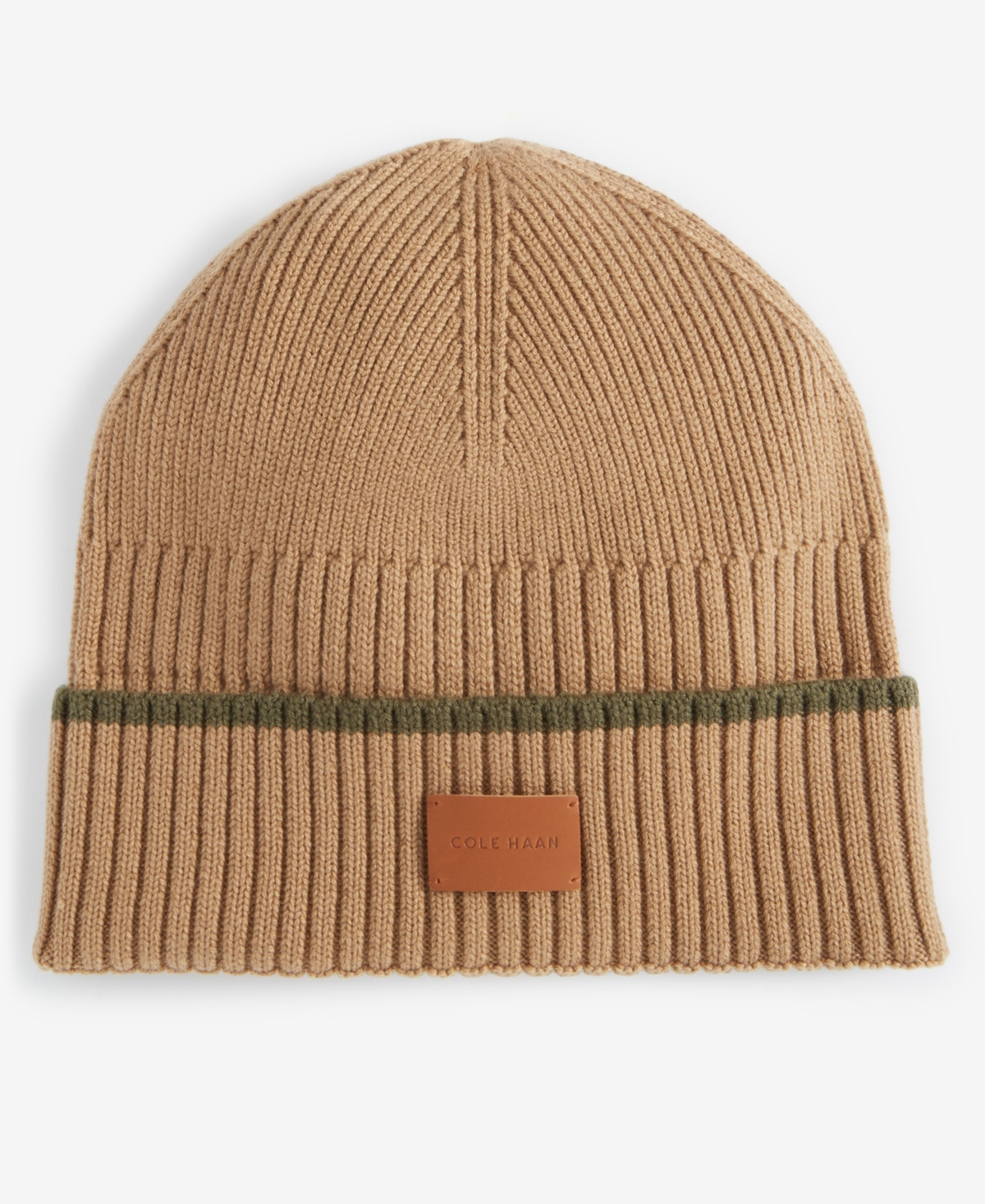Cole Haan Men's Heritage Ribbed-knit Tipped Cuffed Beanie - Oxford Tan | Macy's
