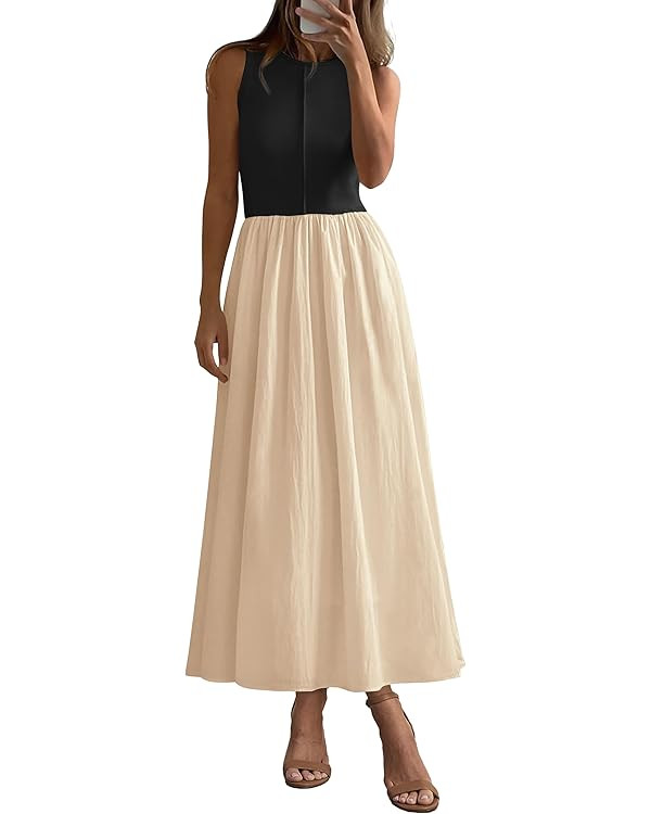 PRETTYGARDEN Maxi Dresses for Women 2025 Summer Casual Sleeveless Patchwork Flowy Vacation Sundre... | Amazon (US)