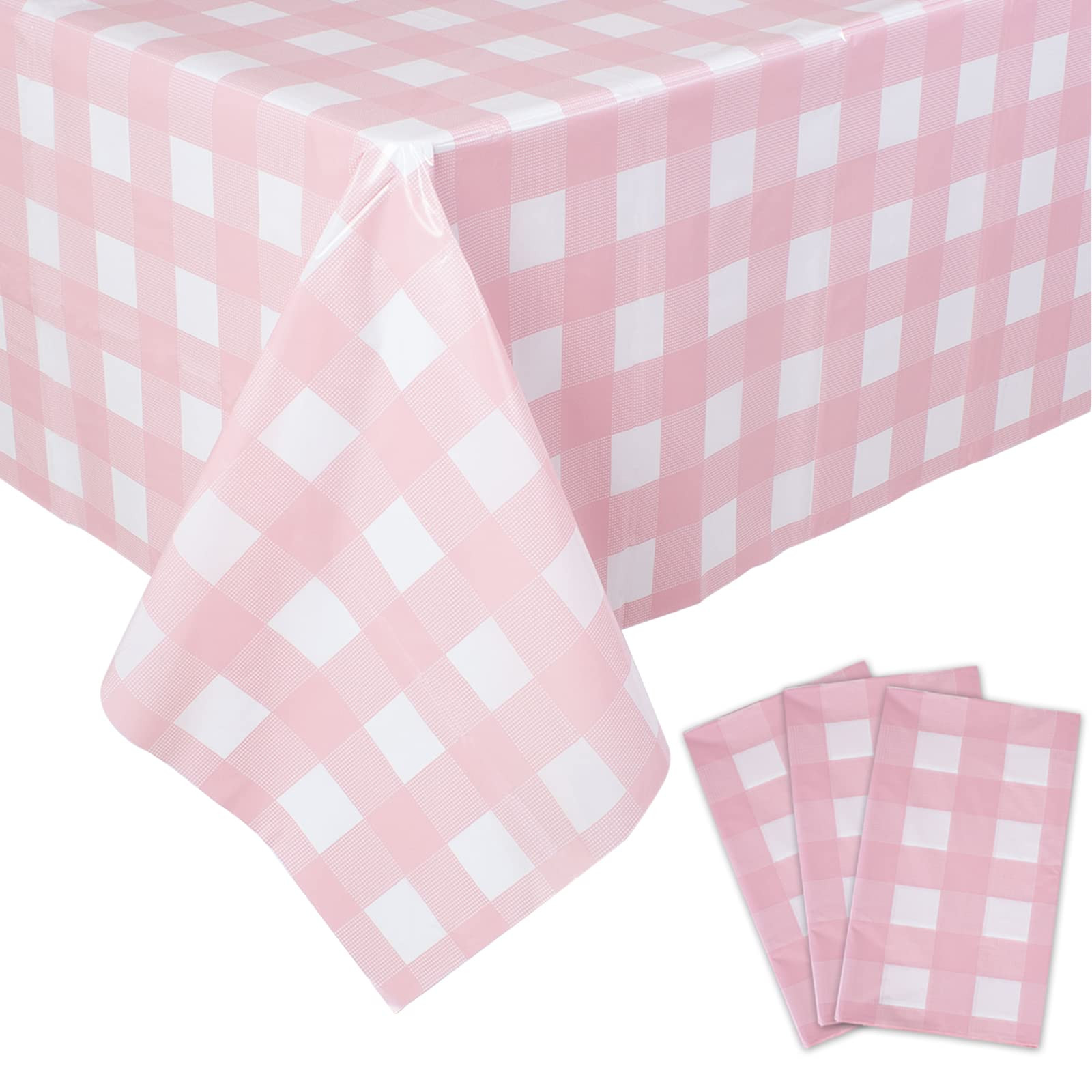 Kesfey 3 Packs Pink Gingham Tablecloth Pink and White Checkered Tablecloths 54 x 108 Inches Dispo... | Amazon (US)