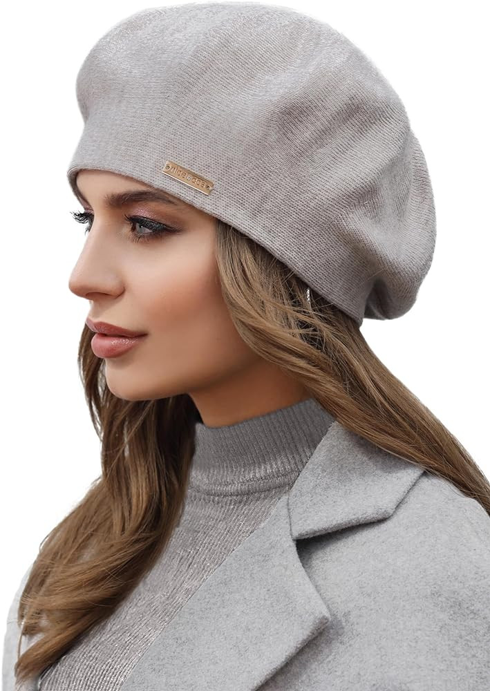 Beret - Warm Lined Wool Angora Knit Berets - French Paris Hat for Women | Amazon (US)