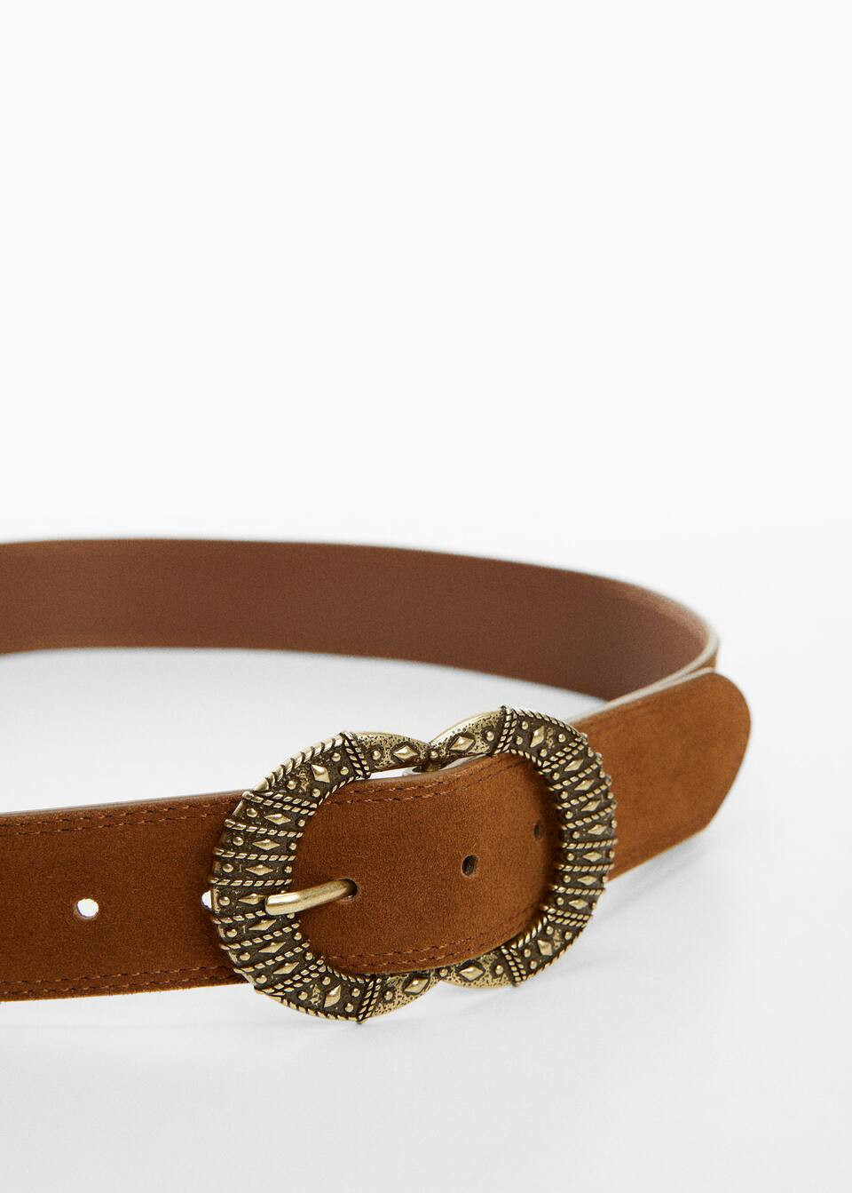 Engraved buckle leather belt -  Women | Mango United Kingdom | MANGO (UK)