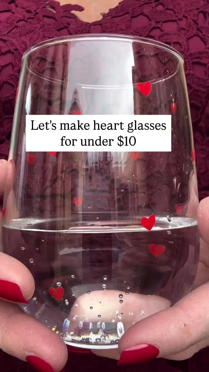 POV: you love hearts!
Make these mini heart glasses for Valentine's Day!
live seen off ather lases
lately and decided to make my own with some plain stemless wine glasses and my Cricut.

l used plain wine glasses I got individually from @walmart for under $2 each.

For the hearts, ljust found a simple heart in the Cricut Design Space and resized it to be tiny. Copy and pasted the new size and then cut them out. 

Once cut, peel and stick to your glass. I used 16 hearts for each glass. lused 4 in each row, spacing them out evenly.

They don't have to be perfect, in fact they are pretty whimsical if they aren't.

Repeat and enjoy!

These woud be derfect fphearts Galentine's Day partyots; bridal
shower!

Hand wash and use over and over again!

Happy Valentine's Day!

Follow along for more easy diys, home

#diy #valentines #heart
#dealsandsteals #walmartfinds
#cricritmade #valentinesstyle #partyideas

#LTKHome #LTKSeasonal #LTKParties