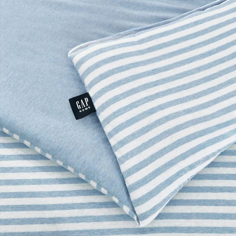 Gap Home T-Shirt Soft Jersey Reversible Organic Cotton Blend Comforter Set, Twin, Blue, 2-Pieces | Walmart (US)