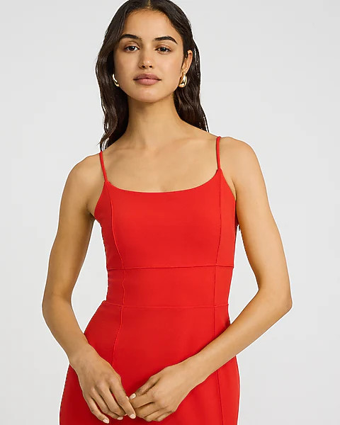 Crepe Square Neck Sleeveless Seamed Midi Sheath Dress | Express