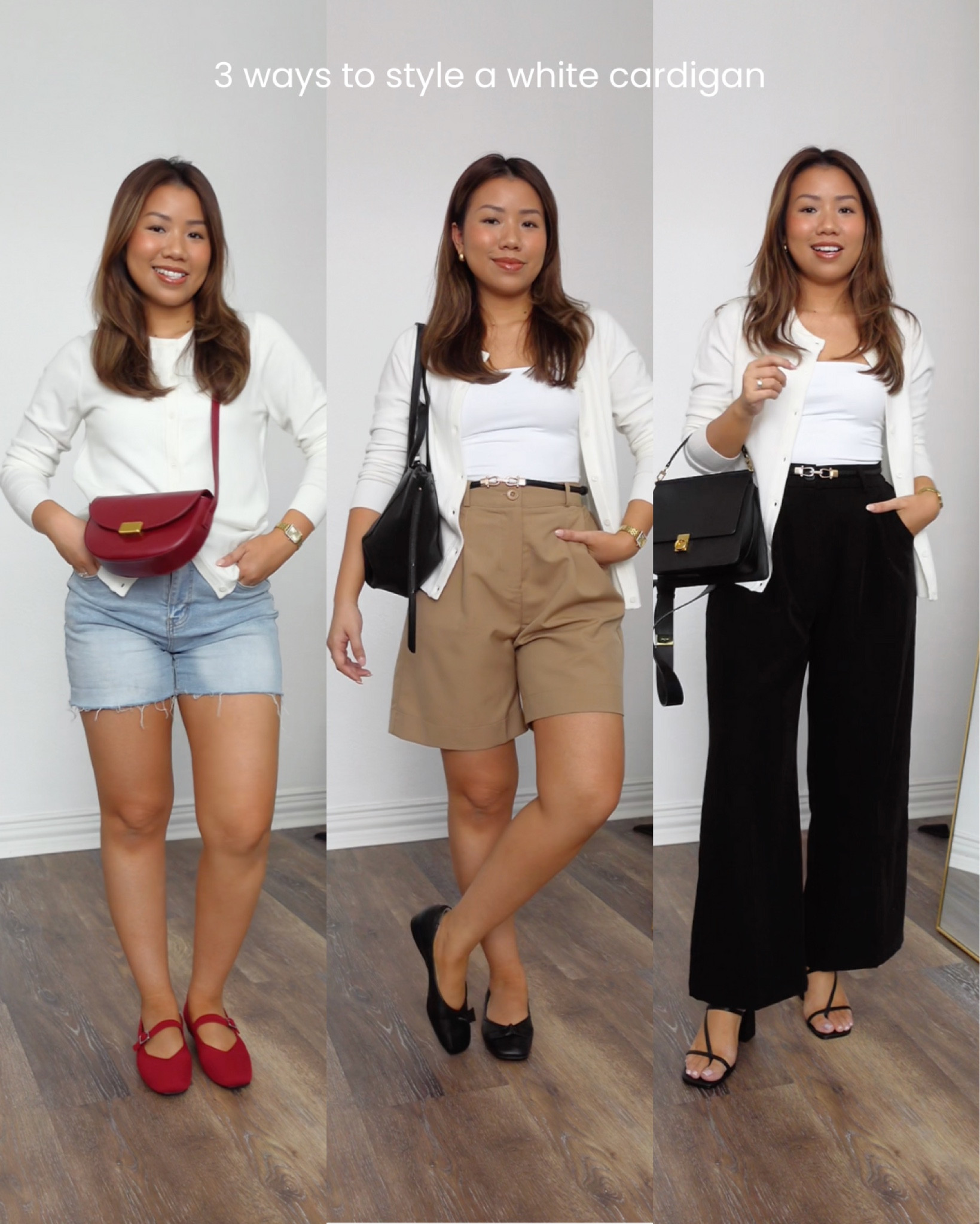 3 ways to style a white cardigan

Wearing everything in size Small.
Den shorts size 4
Wide leg trousers size S short
Shoes size 6.5

#LTKFallSale #LTKSaleAlert #LTKFindsUnder50