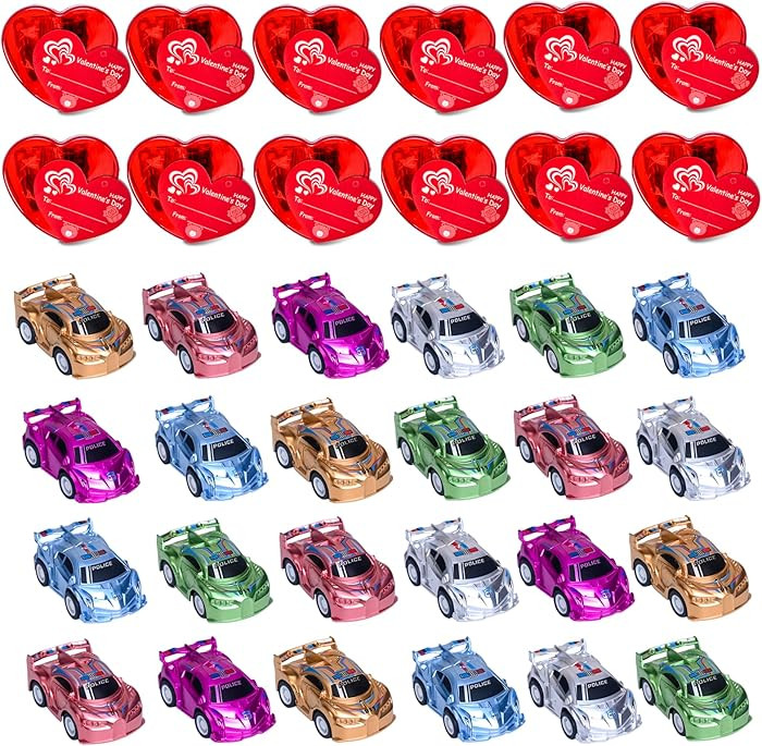 Valentines Day Gifts for Kids 24 Pack Pull-Back Racing Car Toys Red Heart Prefilled Cars With Gre... | Amazon (US)