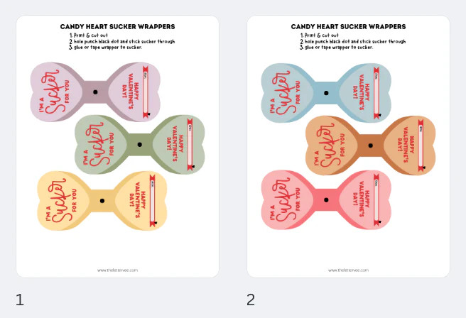 Candy Heart Sucker Wrapper Valentines | Printable Valentines | The Letter Vee