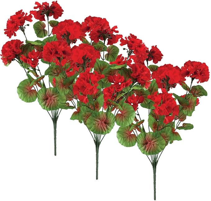 OakRidge All-Weather Artificial Red Geranium Bush, Set of 3, 18” Height – Polyester and Plast... | Amazon (US)