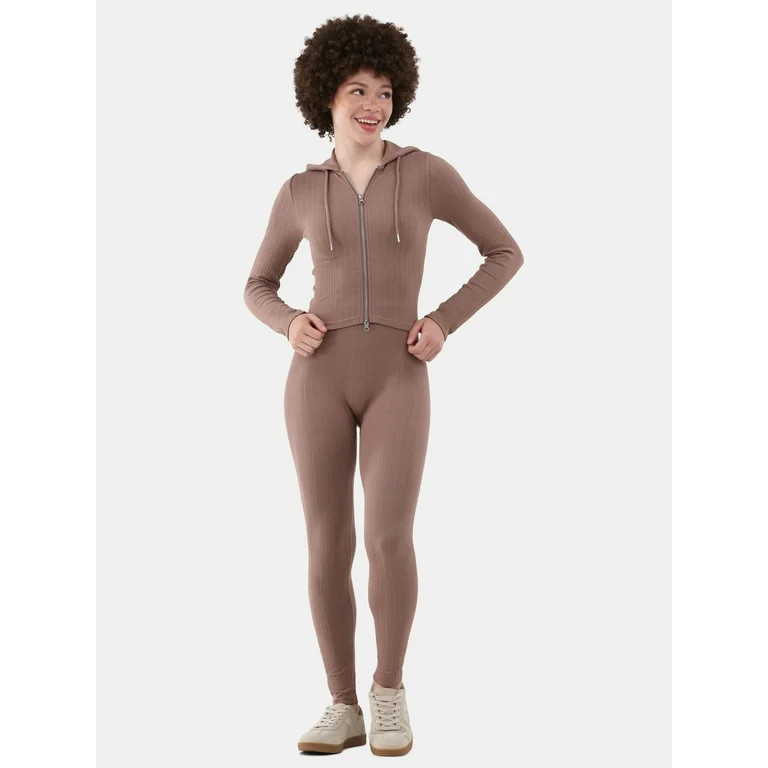 No Boundaries Seamless Zip Front Hoodie and Leggings Set, 2-Piece, Women's | Walmart (US)