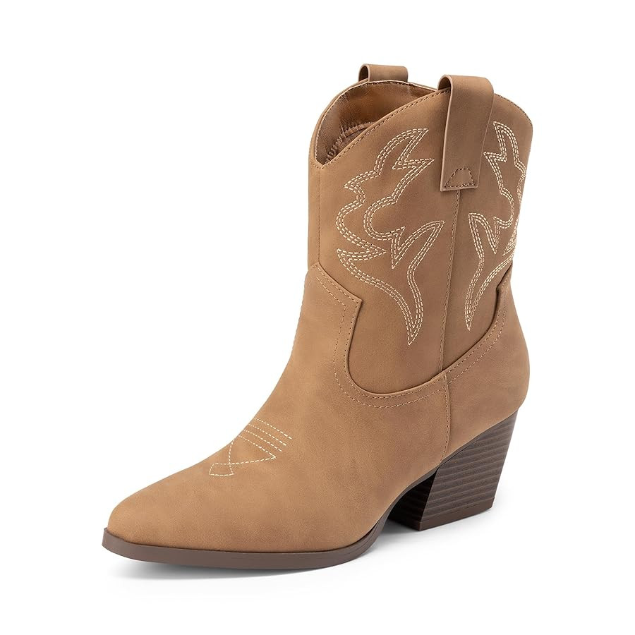 DREAM PAIRS Women's Cowboy Cowgirl Boots Embroidered Stitched Short Western Boots Low Chunky Heel... | Amazon (US)