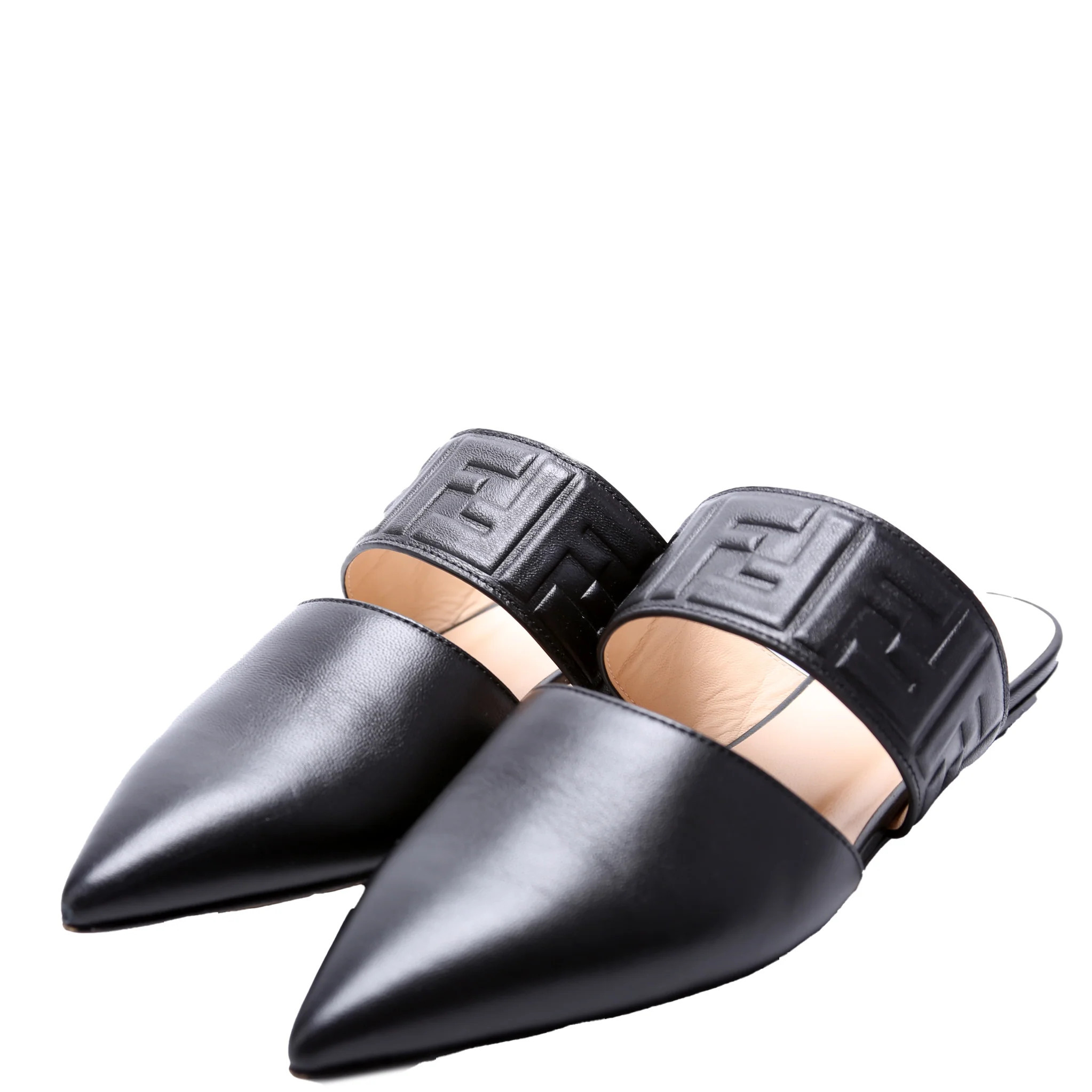 FF Embossed Leather Mules Size 36 Black | Keeks Designer Handbags