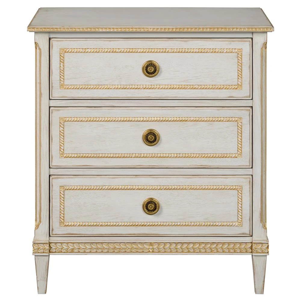 Century Emily French Country White Wash Acacia Wood Nightstand | Kathy Kuo Home