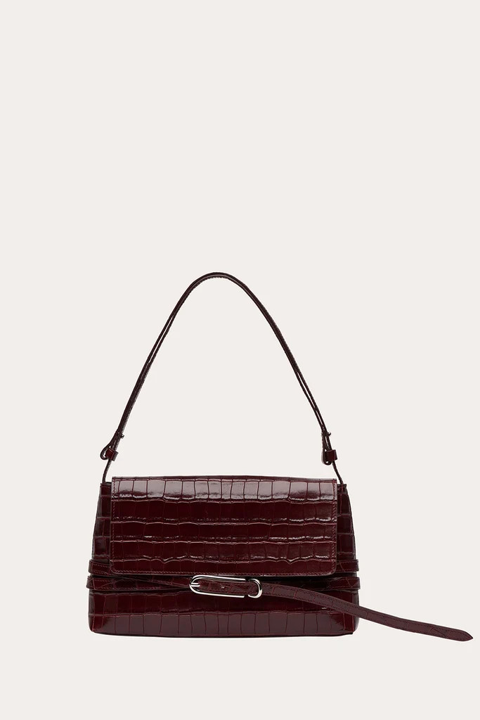 Belted Shoulder Bag Burgundy Croc | LITTLE LIFFNER