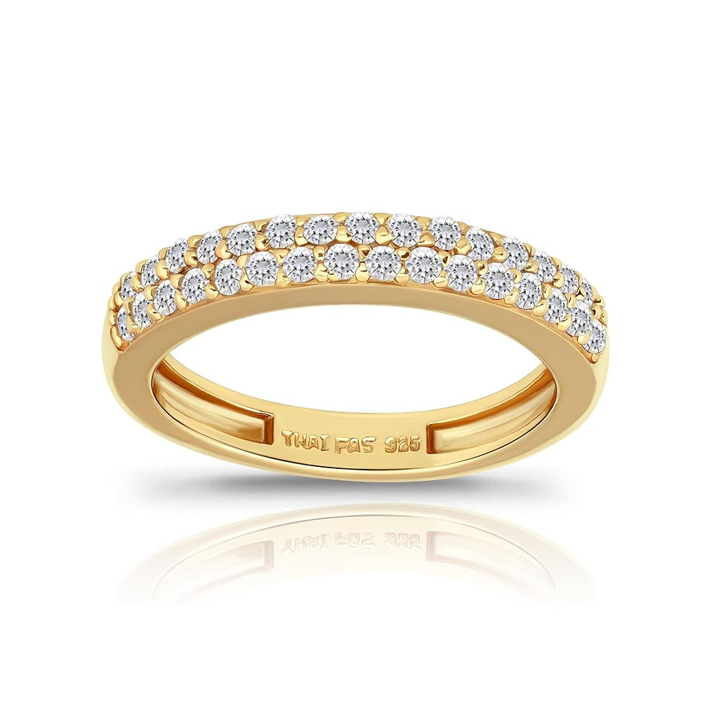 Hoops & Loops 925 Sterling Silver Cubic Zirconia 2-Row Round-Cut Eternity Band Ring for Women Tee... | Amazon (US)