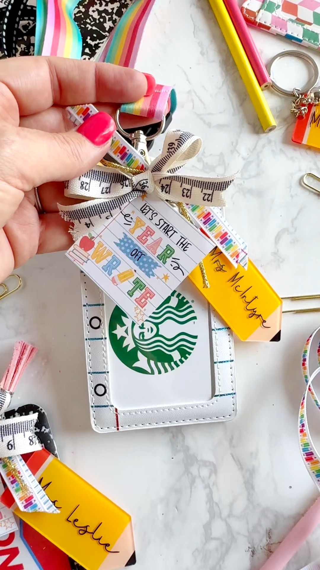 Start the year off WRITE with a fun and practical teacher gift! A notebook paper badge holder with personalized pencil key chain + gift card is perfect for Back to School teacher gifts. 

#LTKParties #LTKFamily #LTKSeasonal