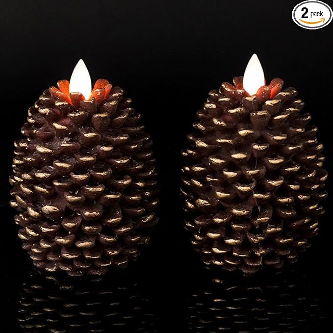 Wondise Flameless Candles with Timer, Battery Operated Flickering Wick Real Wax Pine Cone Candles... | Amazon (US)