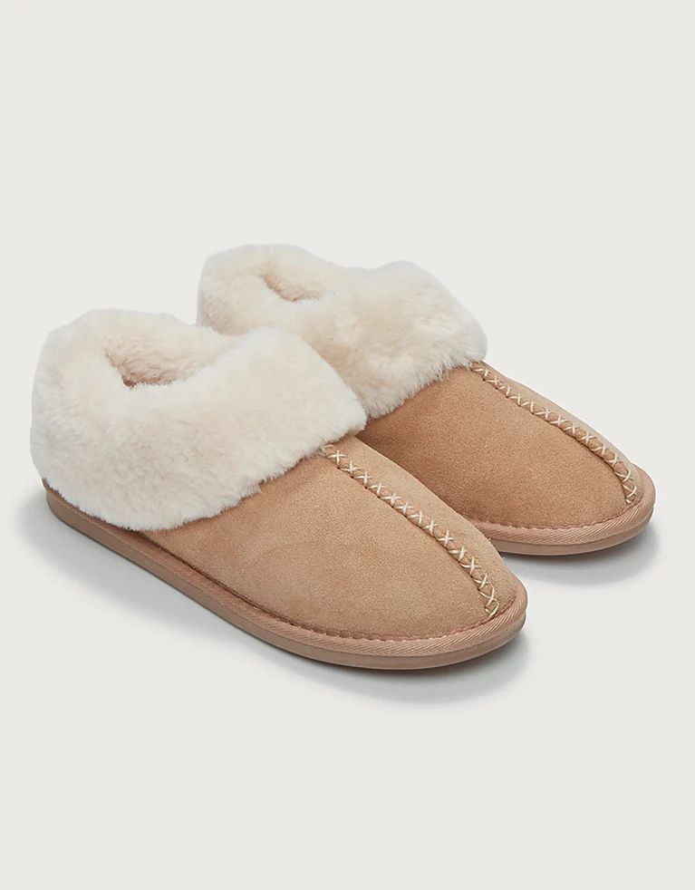 Suede Faux Fur Trim Boot Slippers | The White Company (UK)