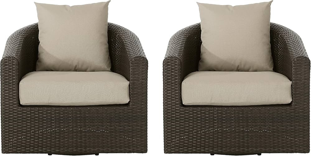 GDFStudio Outdoor Aluminum Framed Mix Brown Wicker Swivel Club Chair with Water Resistant Cushion... | Amazon (US)