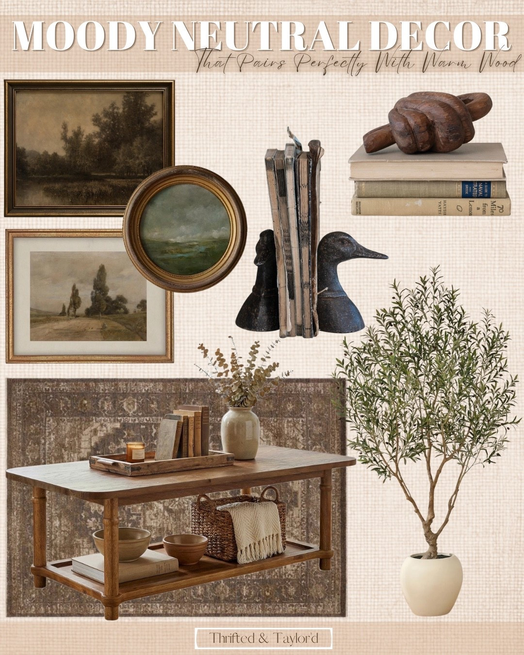 Moody neutral decor paired with warm wood is what gives a space that collected over time feeling without making it feel dark or heavy. The richness of the antique inspired art, aged books, sculptural accents, and layered textiles all feel grounded once you introduce natural wood tones.

It’s the contrast between depth and warmth that makes everything feel intentional instead of flat. The darker neutrals add character, while the wood keeps it inviting and livable.

Everything here is linked so you can mix in a few pieces or recreate the entire layered look in your own space.

#LTKHome