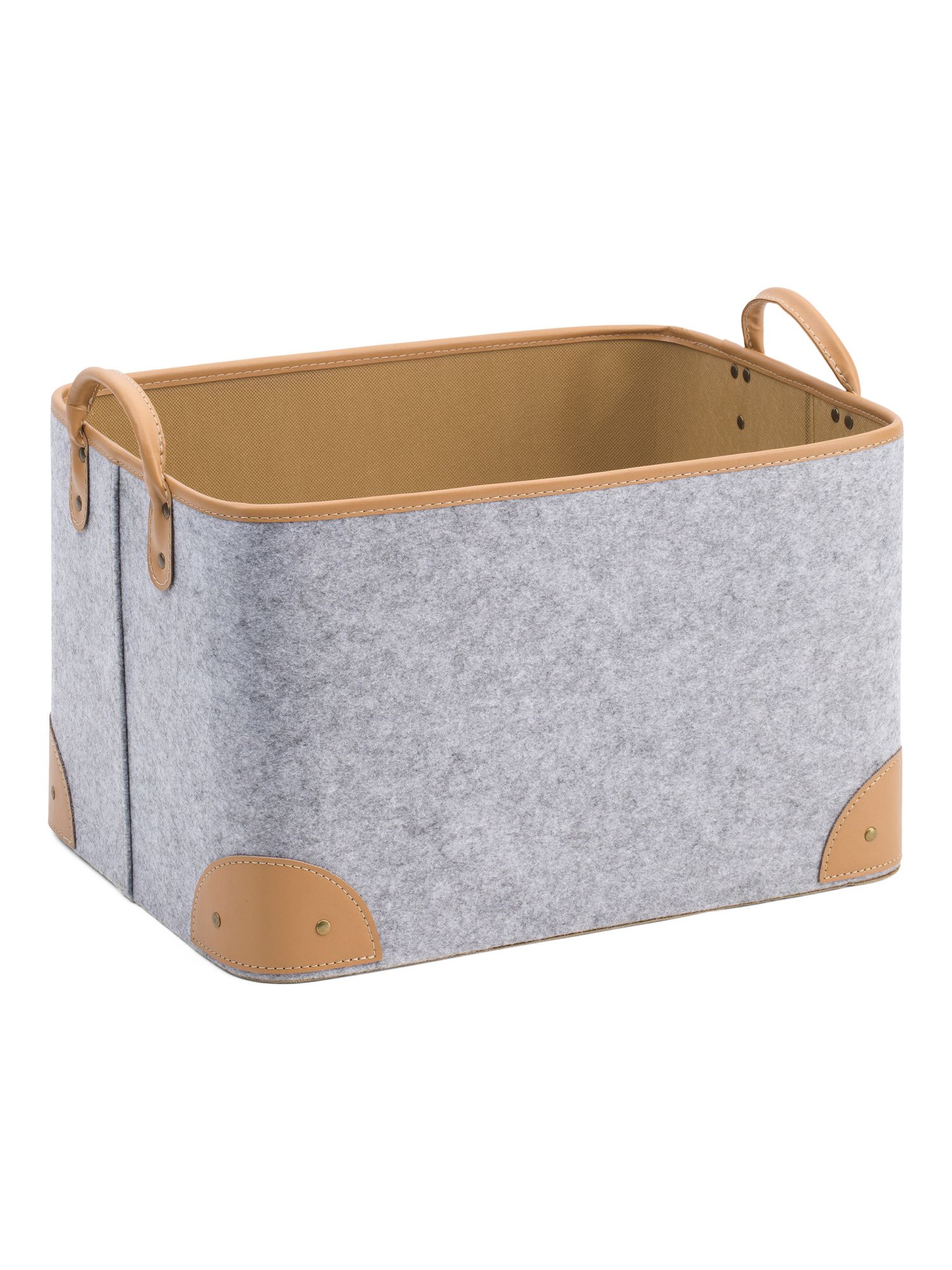 Structured Felt Storage Bin With Leather Handles | TJ Maxx