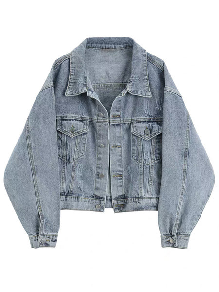 'Jackie' Light Wash Oversized Denim Jacket | Goodnight Macaroon
