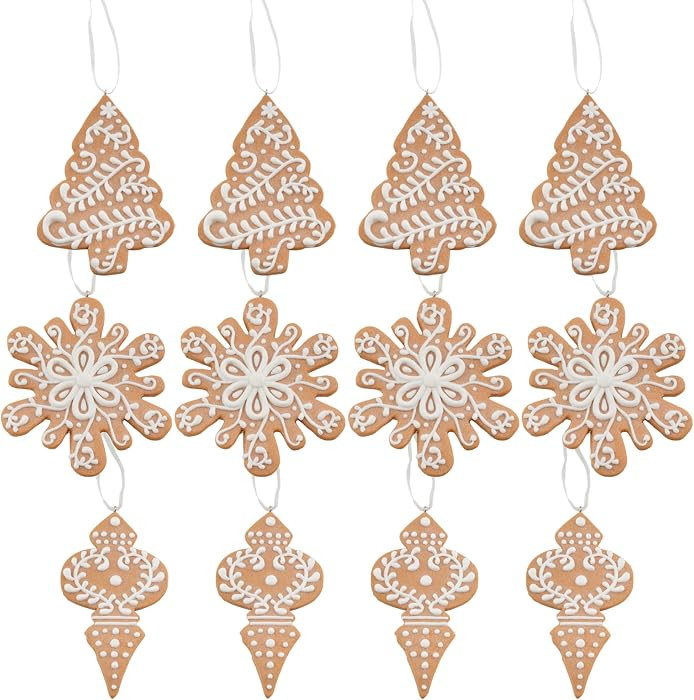AuldHome Design Gingerbread Cookie Christmas Ornaments (Set of 12); Large Tree, Snowflake and Fin... | Amazon (US)