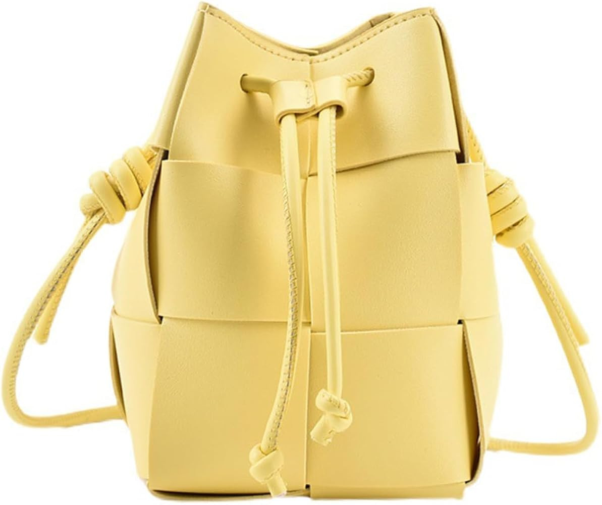 MYSNKU Women's Mini Woven Bucket Bag, Square Lattice Drawstring Leather Small Hobo Handbag Crossb... | Amazon (US)