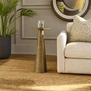 THE URBAN PORT Arvyn 10 in. Antique Brass Round Aluminum Cast Drink End Table with Embossed Textu... | The Home Depot