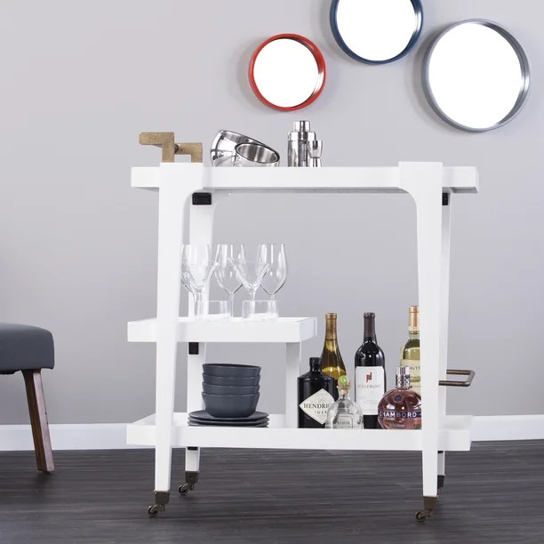 Holly & Martin Zhori Midcentury Modern Bar Cart, White | Walmart (US)