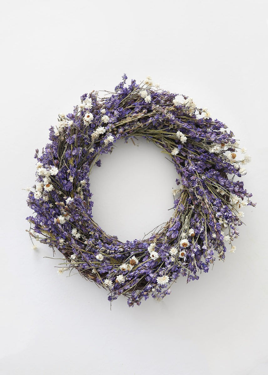 Purple Larkspur and Daisy Dried Flower Wreath - 18 | Afloral (US)