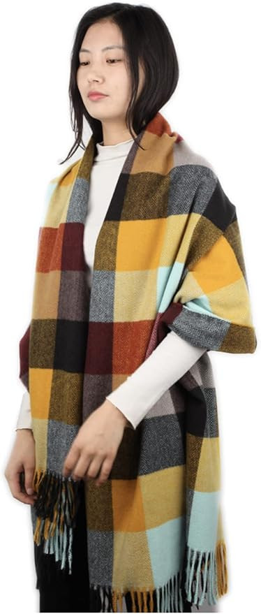 Viselect Women Fluffy Cozy Lightweight Fringed Plaid Scarf | Amazon (US)