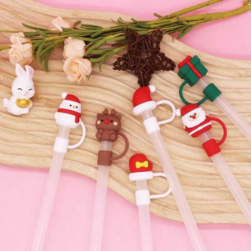 6PCS Xmas Straw Cover for Stanley Cup Silicone Straw Topper for